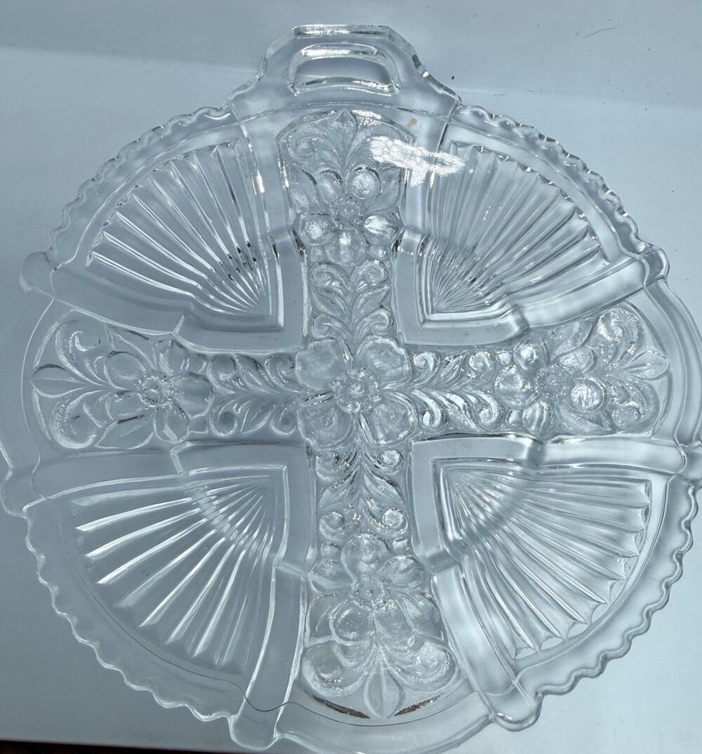 Indiana Glass Killarney Clear Cross Serving Dish Single Handle Relish Dessert 7”